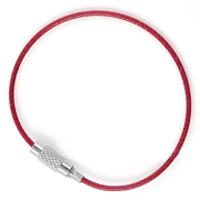 Nøglering af stålwire med nylon cover og skruelås. 150 mm. Vinrød.